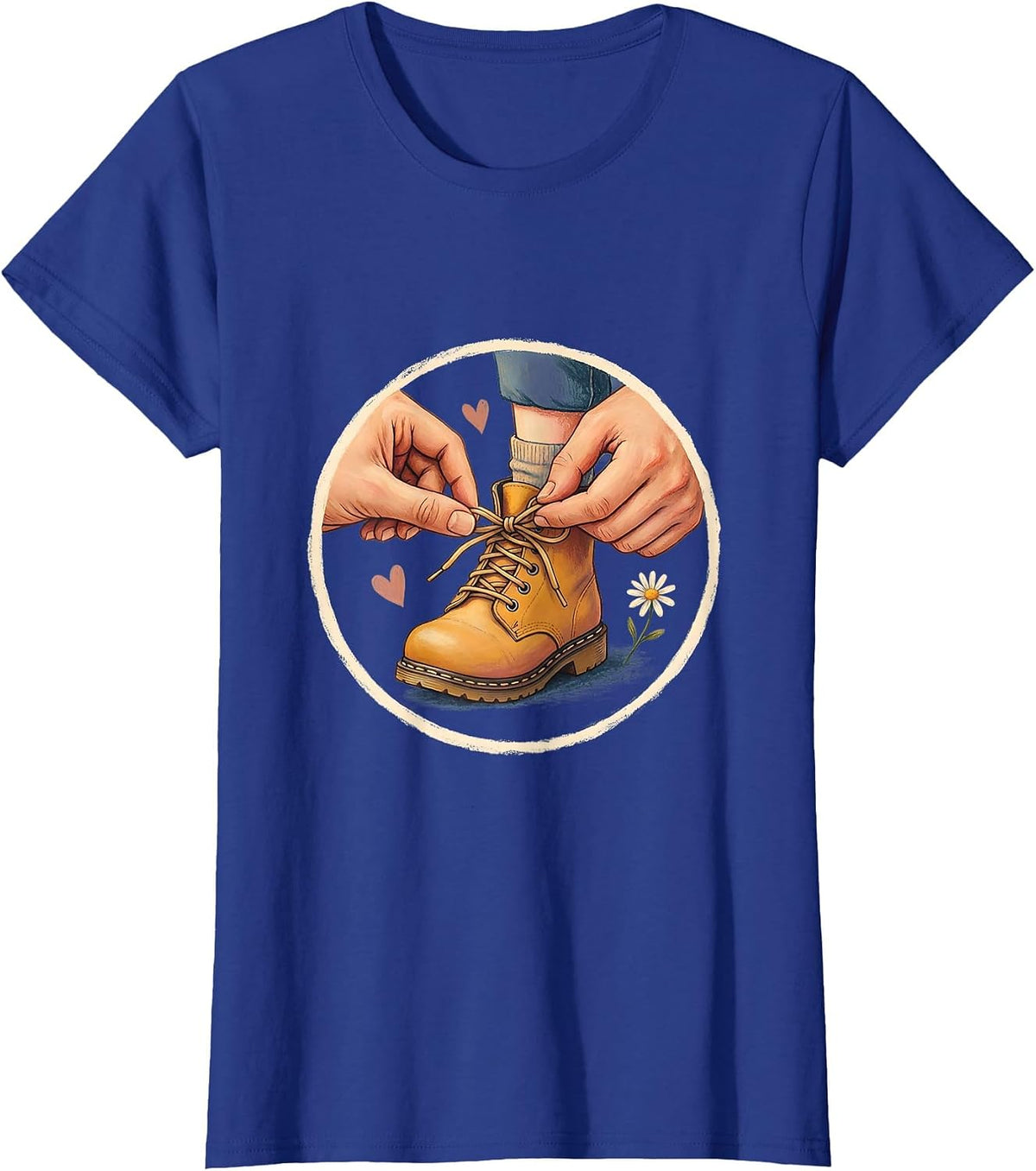 Women's Daycare Teacher Tying Shoelace Graphic T-Shirt - Royal Blue