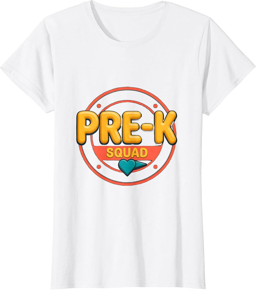 Women's Pre-K Squad Playful Preschool Teacher Back To School Crew T-Shirt - White