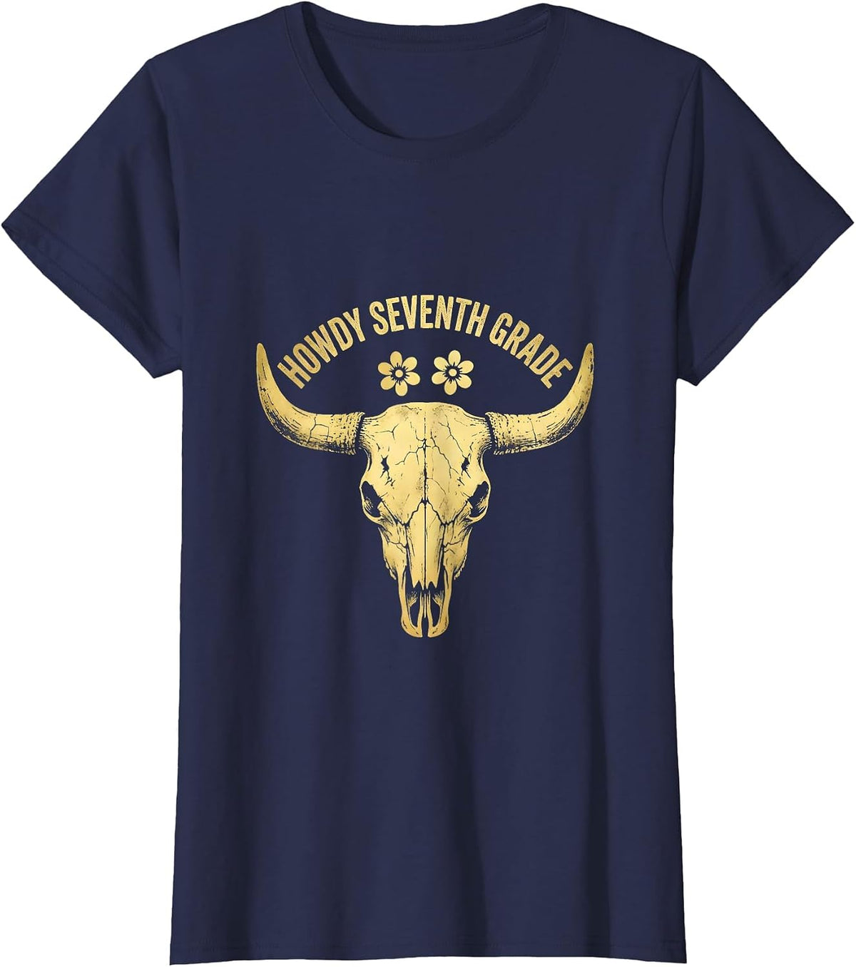 Women's Howdy Seventh Grade Boho Western Teacher Back To School T-Shirt - Navy Blue