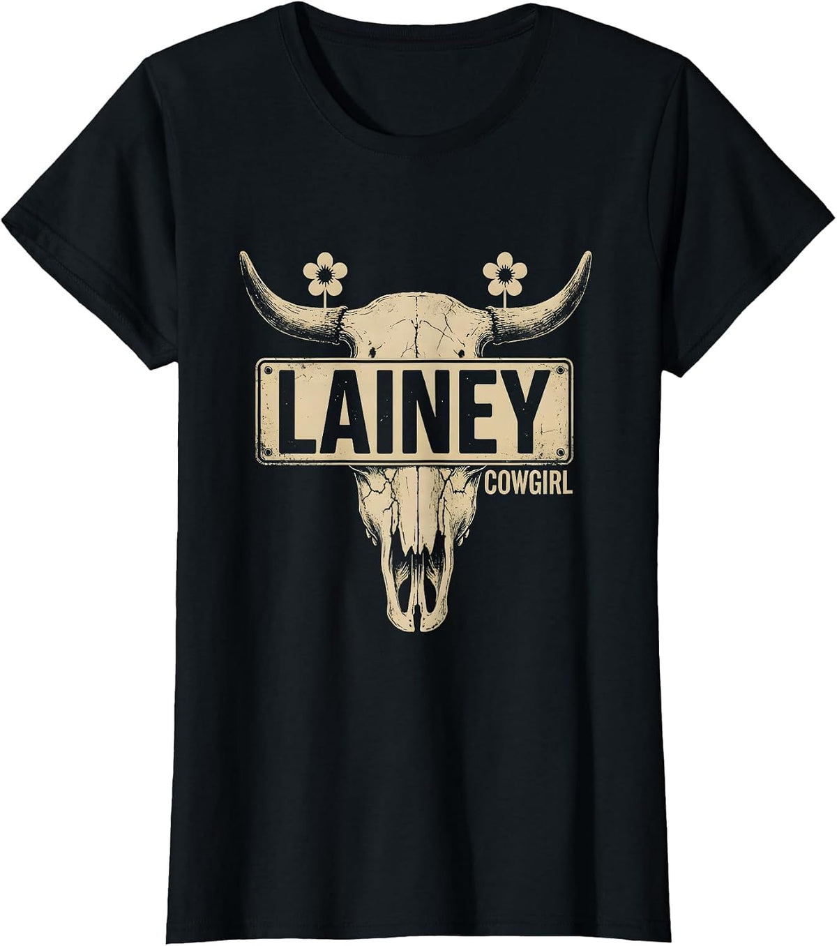Lainey Cowgirl Boho Western Name Personalized Gift for Girls T-Shirt - Black