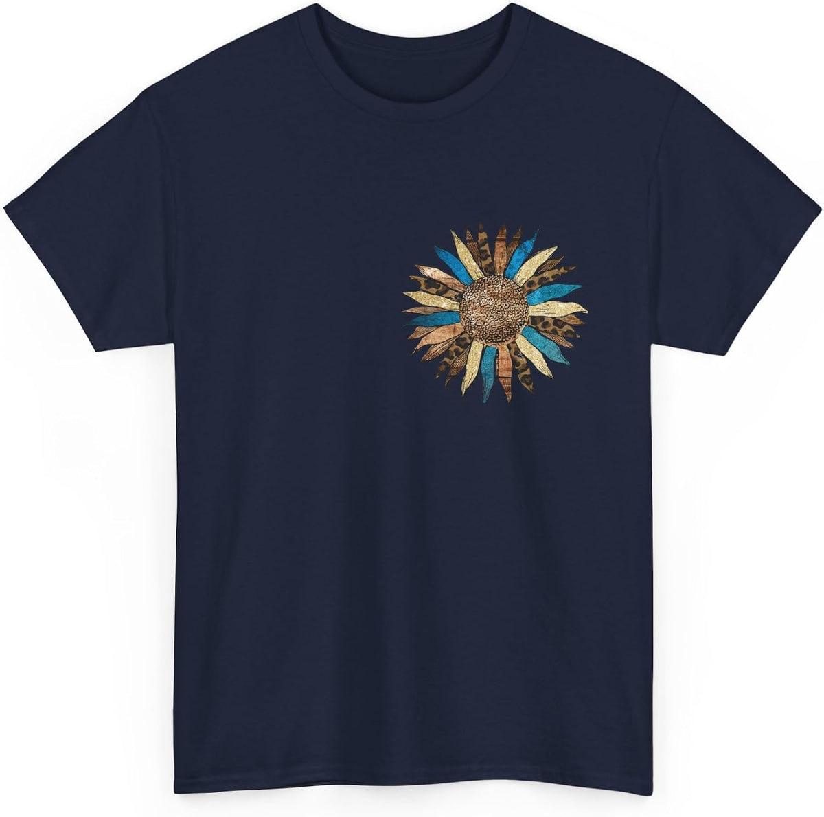 Sunflower Western Shirt Boho Floral Graphic Tee Country Style Wildflower T-Shirt for Women - Navy