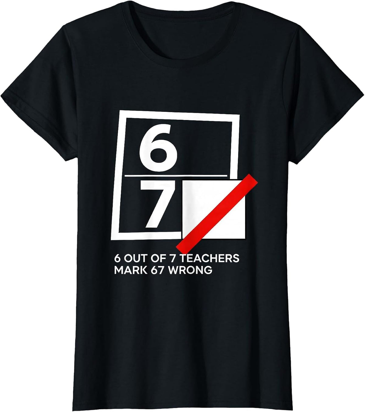 Women's 6 Out Of 7 Teachers Mark 67 Wrong Funny Math Teacher Meme T-Shirt - Black