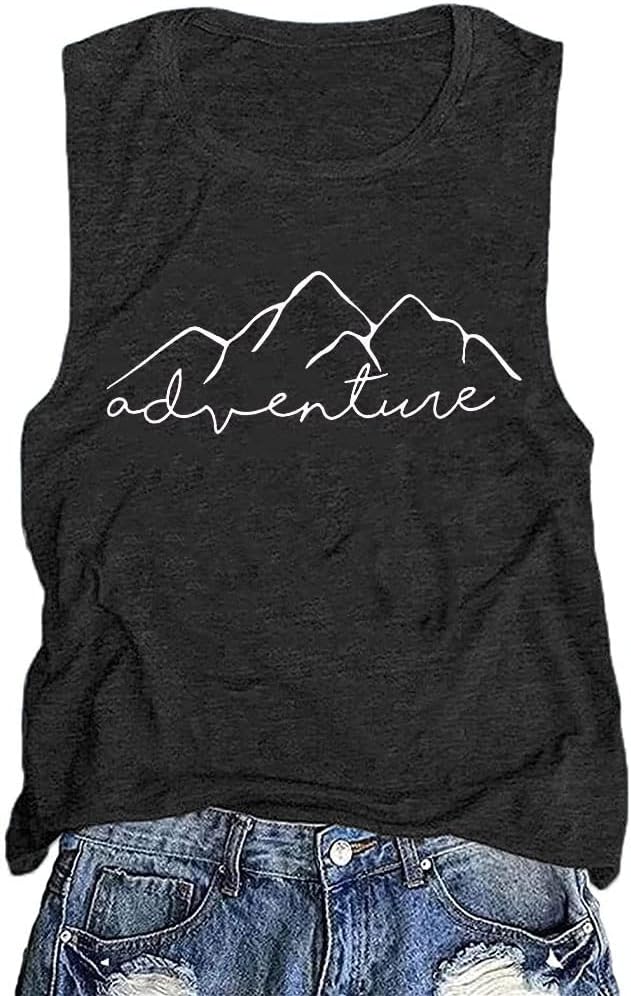 Women Mountain Adventure Workout Tanks Hiking Camping Graphic Athletic Sleeveless Funny Tee Tops - Grey