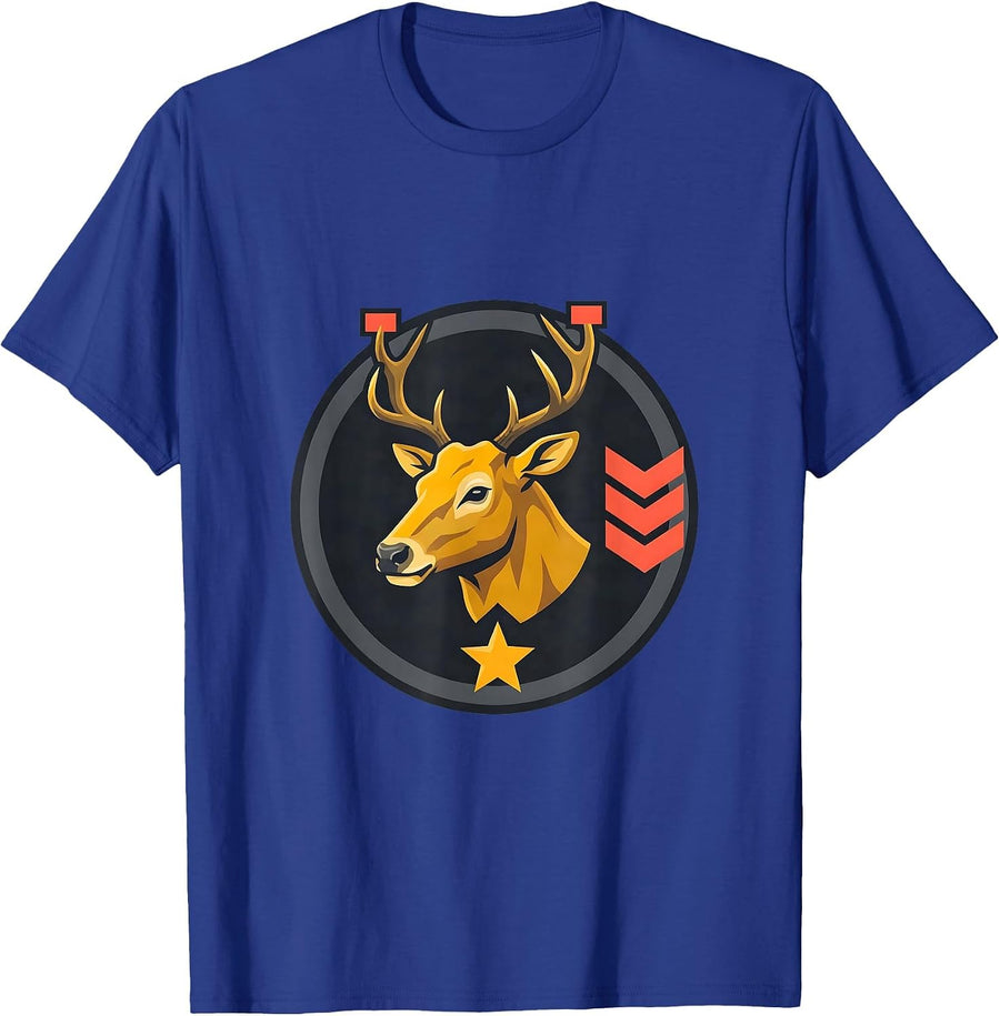 Buck Head Badge Flat Vector Deer Hunter Dad Humor T-Shirt - Royal Blue