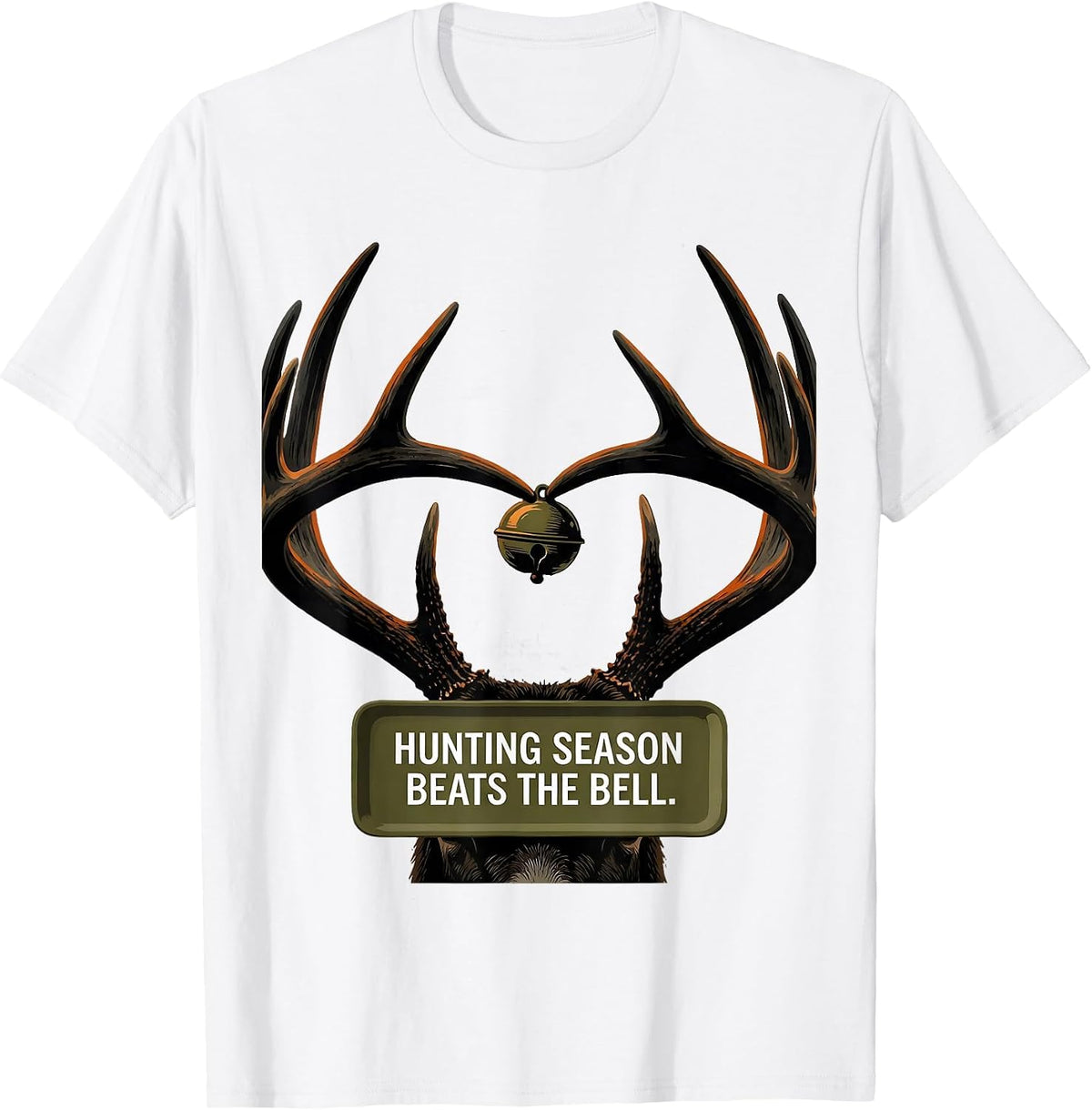 Men's Hunting Season Beats The Bell Funny Deer Hunting Camo Dad T-Shirt - White