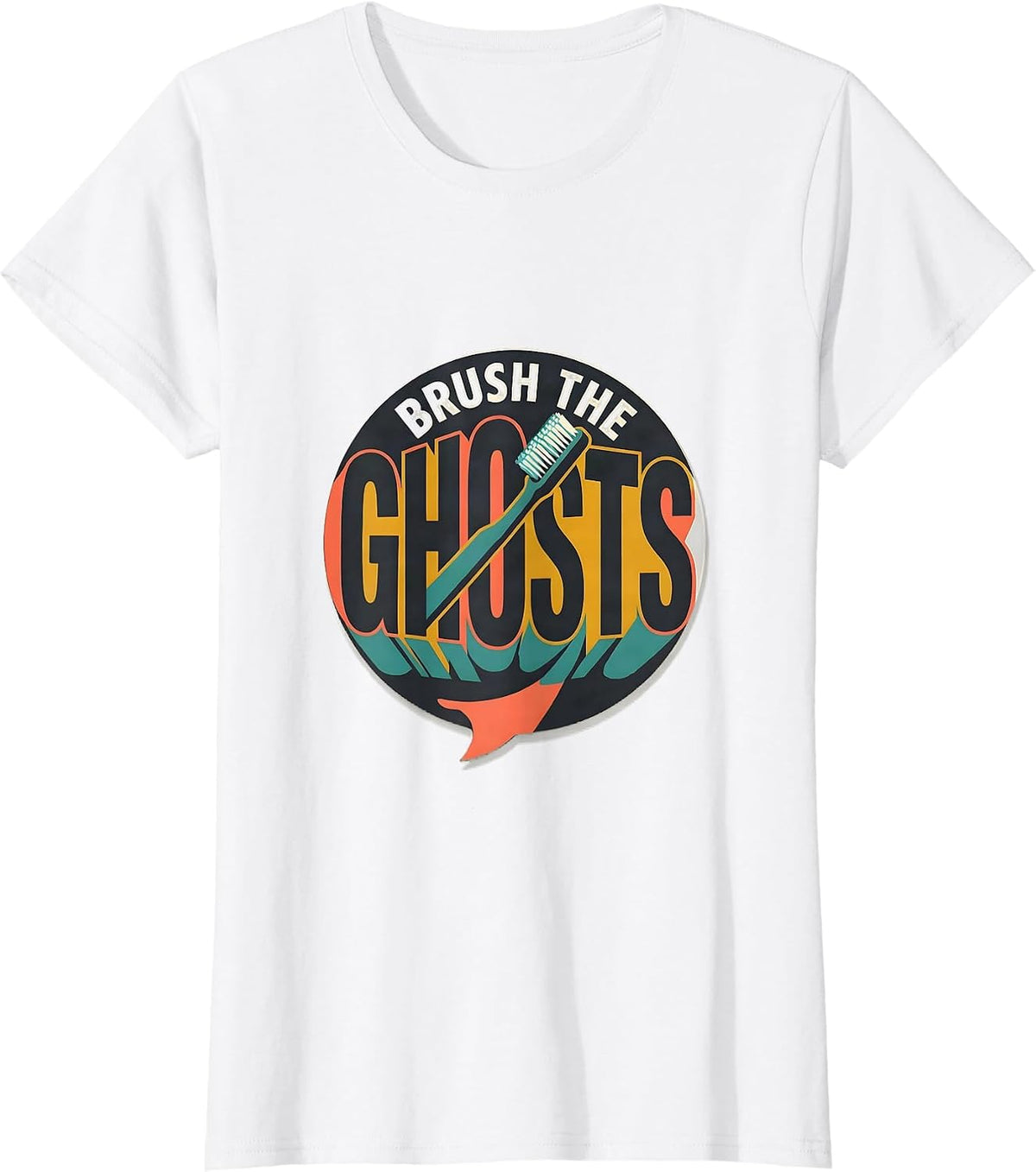Women's Brush the Ghosts Midcentury Modern Dental Halloween Costume T-Shirt - White