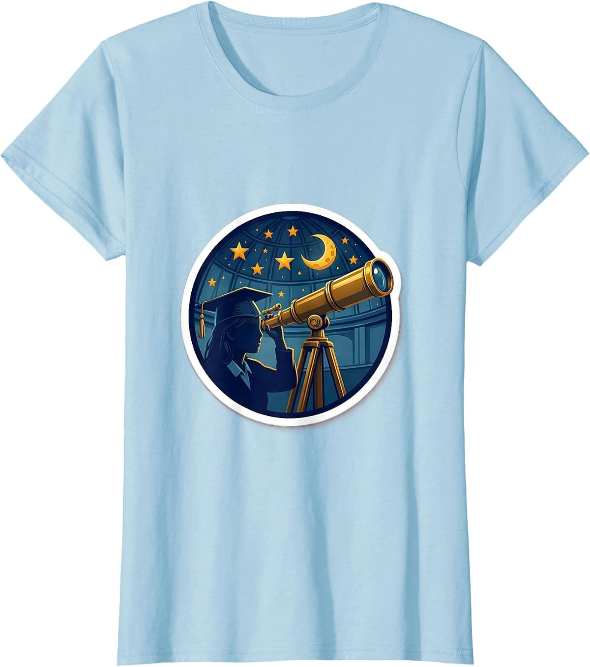Teacher Stargazer Telescope Classroom Night Sky T-Shirt - Baby Blue