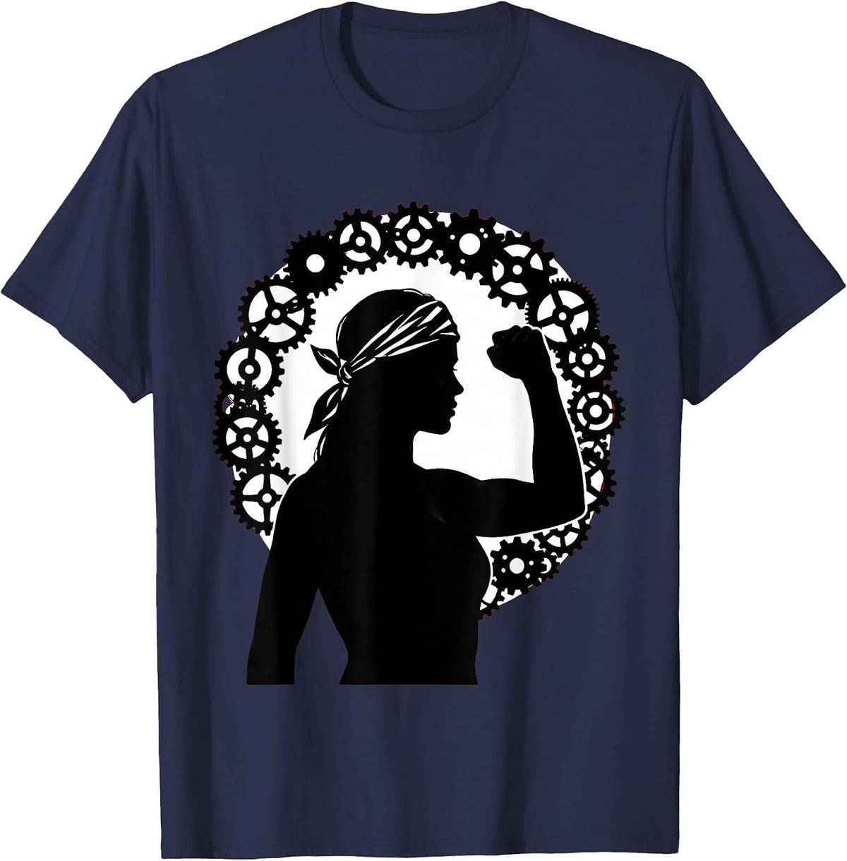 Rosie the Riveter Gear Cog Bandana Illustration T-Shirt - Navy Blue