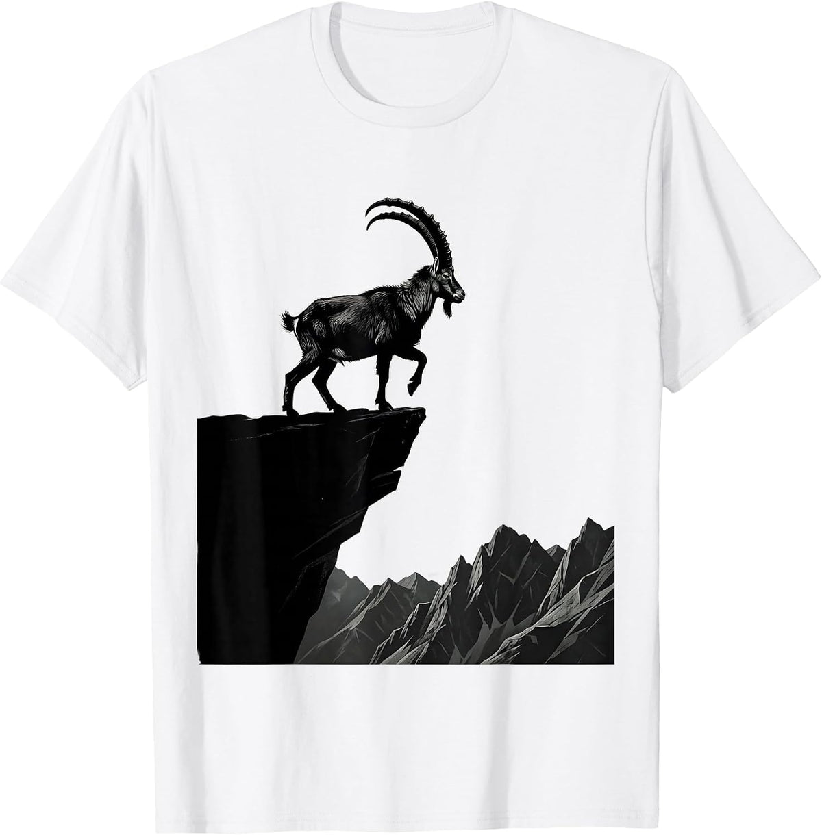 Men's Mountain Goat Cliff Edge Wildlife Illustration T-Shirt - White