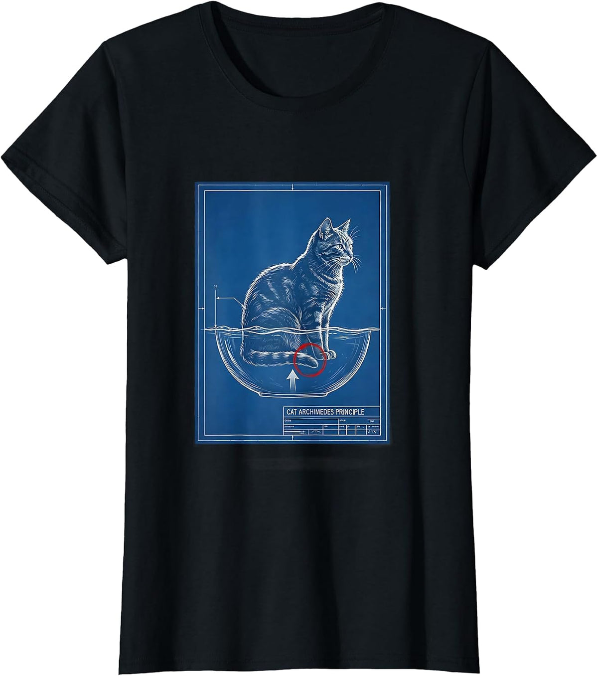 Cat Archimedes Principle Funny Science Cat Teacher Student T-Shirt - Black