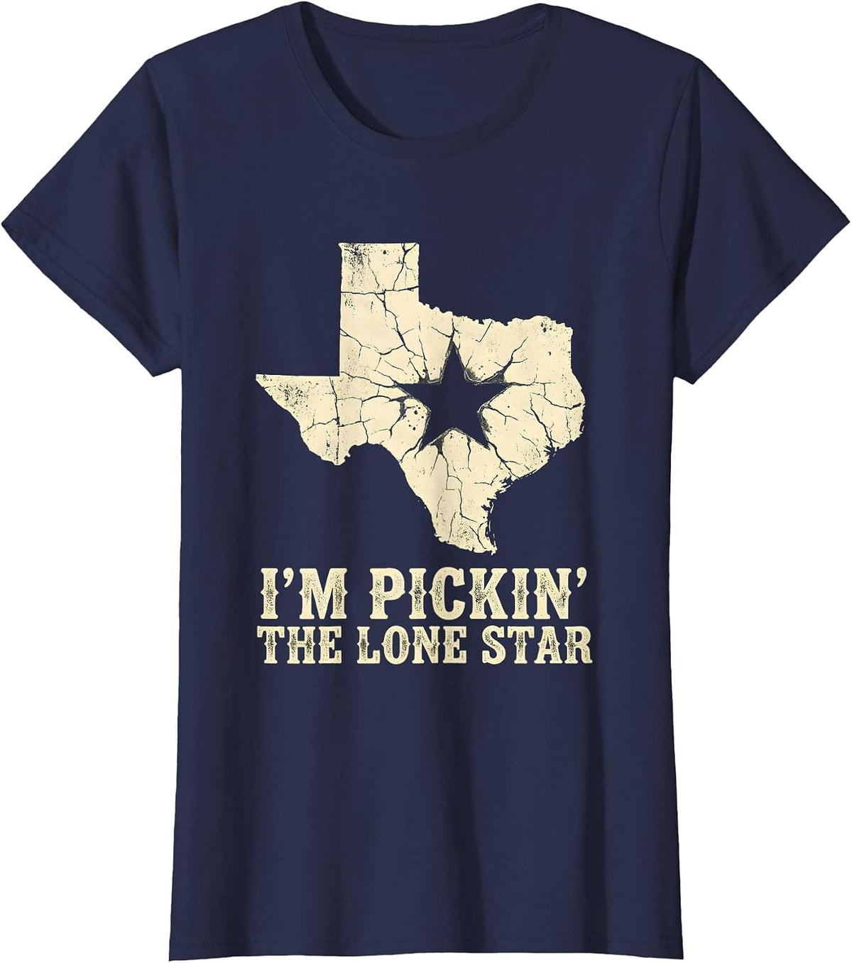 Women's I'm Pickin' The Lone Star Boho Western Texas State Pride T-Shirt - Navy Blue