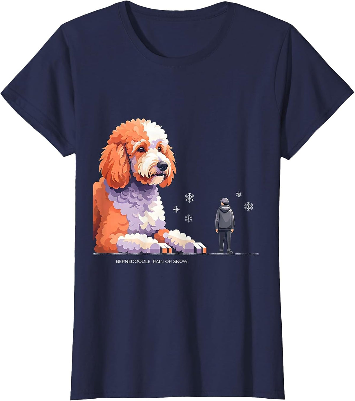 Women's Bernedoodle Rain Or Snow Funny Dog Lover Humor T-Shirt - Navy Blue