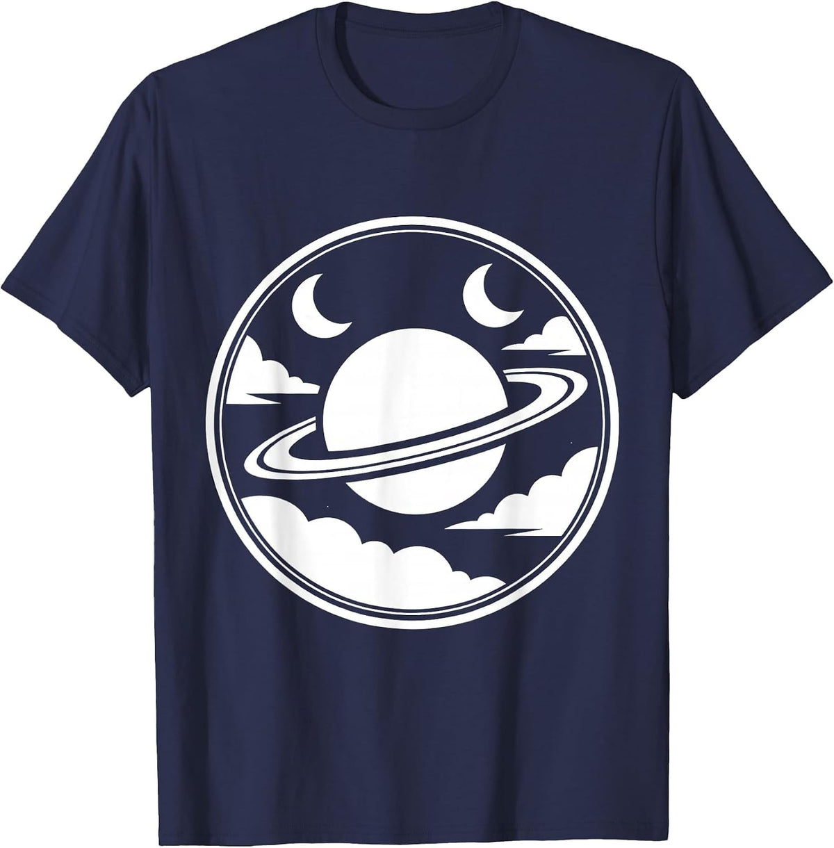 Men's Planet Twin Moons Nebula Space Illustration T-Shirt - Navy Blue