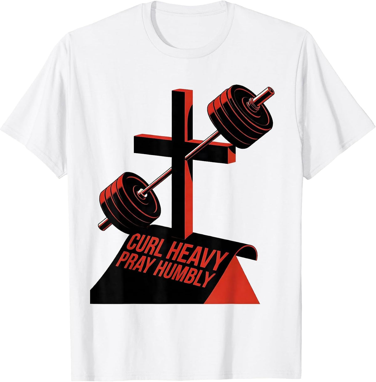 Men's Curl Heavy Pray Humbly Faith Motivation Christian Gym T-Shirt - White
