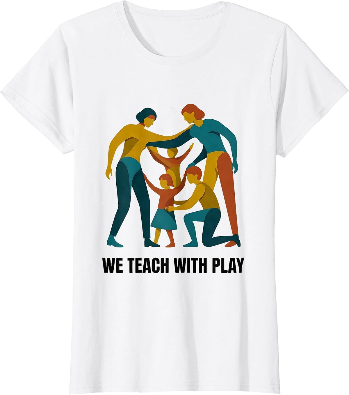 We Teach With Play Midcentury Modern Preschool Teacher Back T-Shirt - White