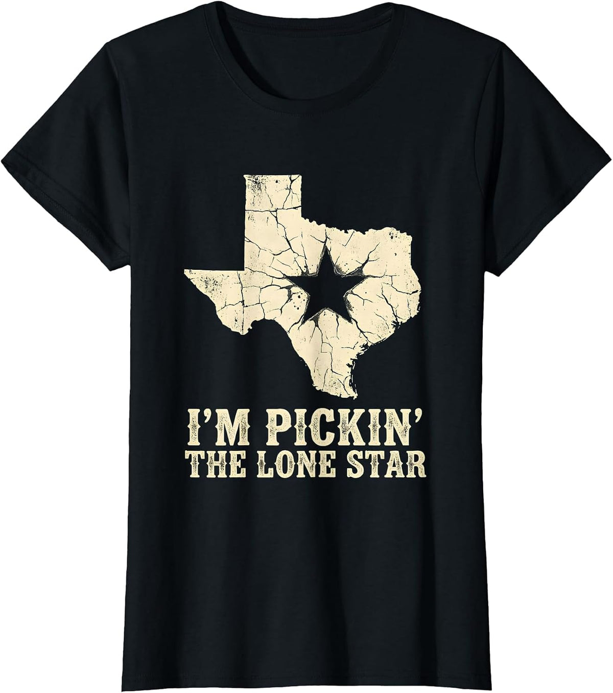 Women's I'm Pickin' The Lone Star Boho Western Texas State Pride T-Shirt - Black
