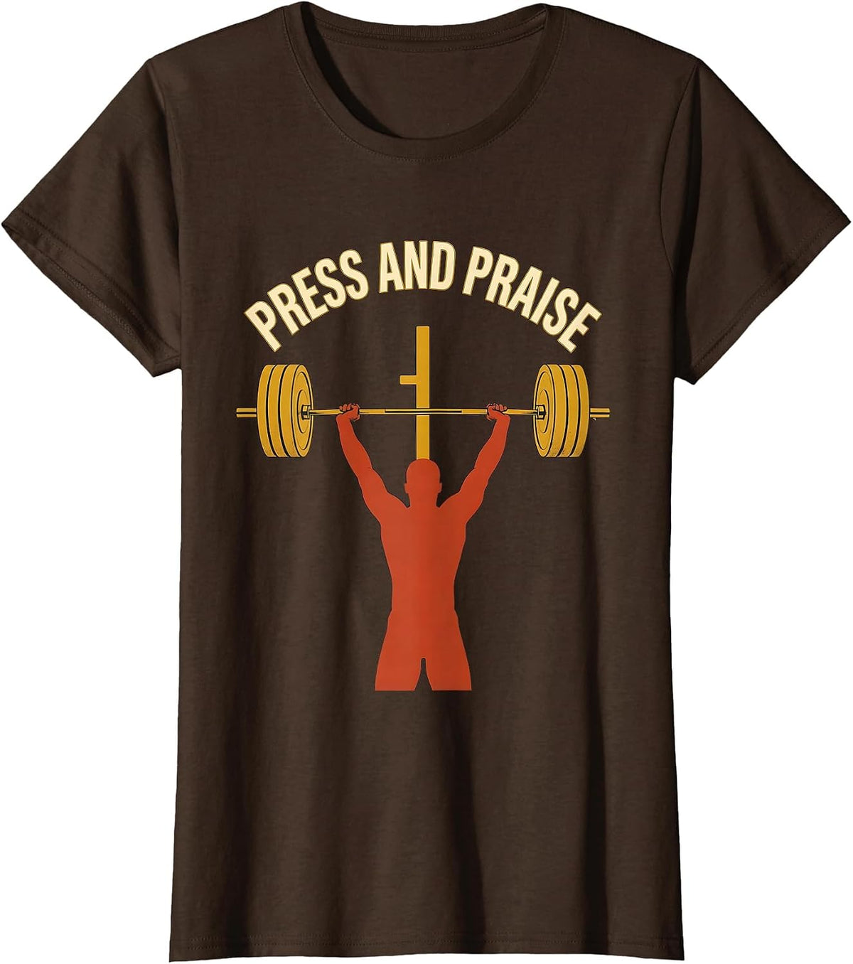 Women's Press And Praise Faith Fitness Funny Christian Gym Workout T-Shirt - Brown