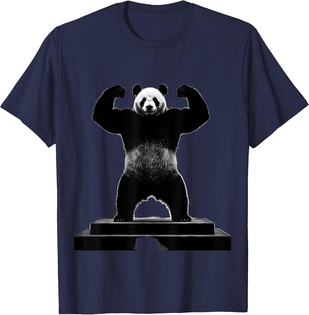 Men's Iron Panda Fitness Flexing Biceps Podium T-Shirt - Navy Blue