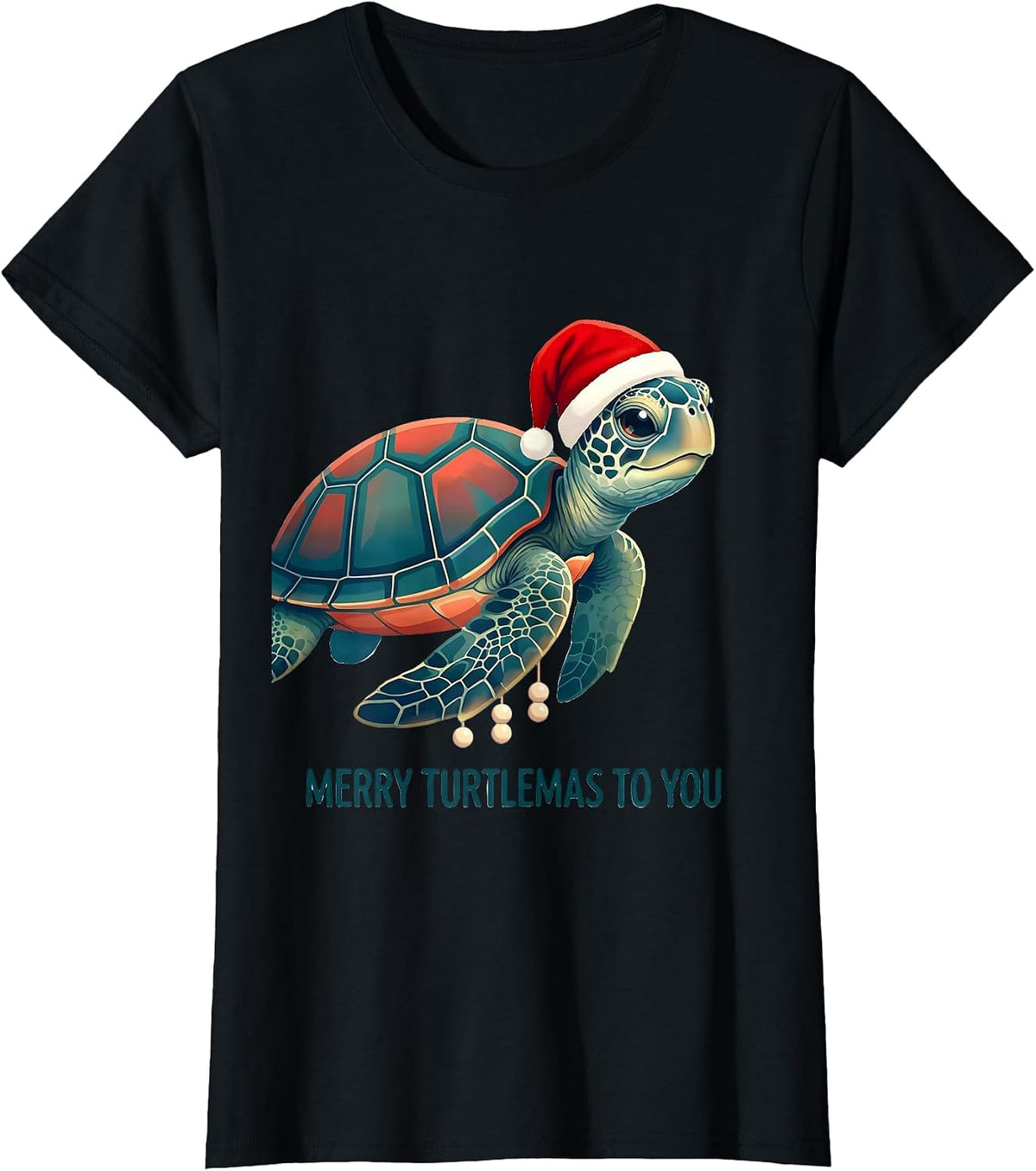 Merry Turtlemas To You Cute Kawaii Sea Turtle Christmas T-Shirt - Black