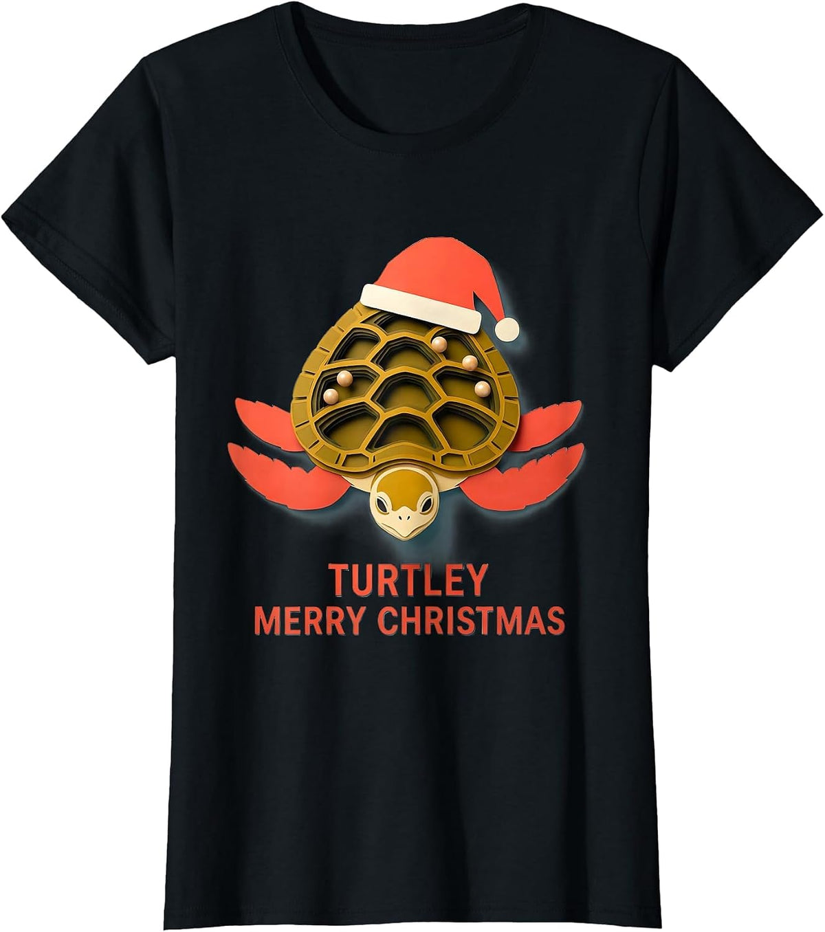 Women's Turtley Merry Christmas Paper Cutout Sea Turtle Lover T-Shirt - Black