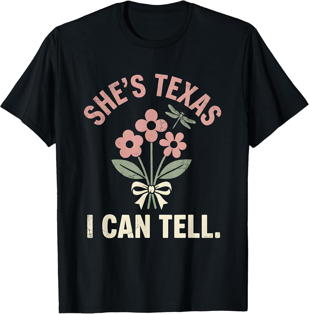 Men's She's Texas, I Can Tell Boho Floral Western Cowgirl Humor T-Shirt - Black