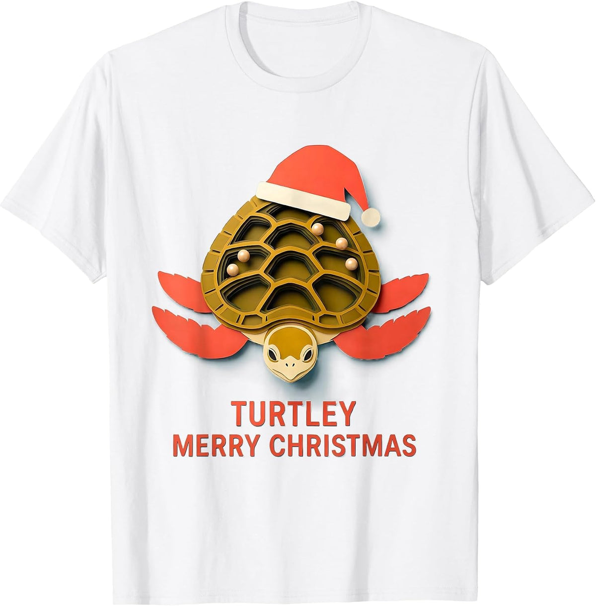 Men's Turtley Merry Christmas Paper Cutout Sea Turtle Lover T-Shirt - White