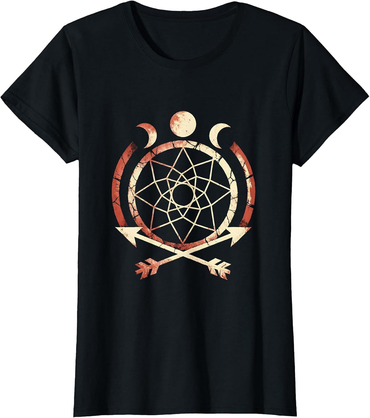 Women's Dreamcatcher Arrows Moon Phases Western Boho T-Shirt - Black
