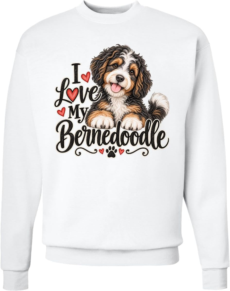 inktastic I Love My Bernedoodle Adult Sweatshirt - White