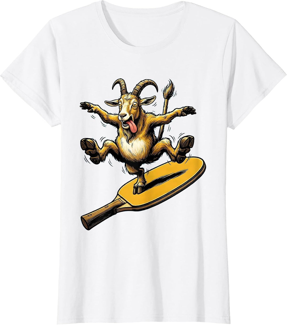 Mountain Goat Pickleball Paddle Balancing Act T-Shirt - White
