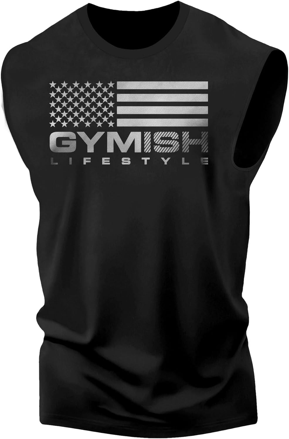 Gymish American Flag Graphic Fitness Tank, Sleeveless Bodybuilding Athletic Tank Top - 3. Gymish Flag Silver on Black Tank