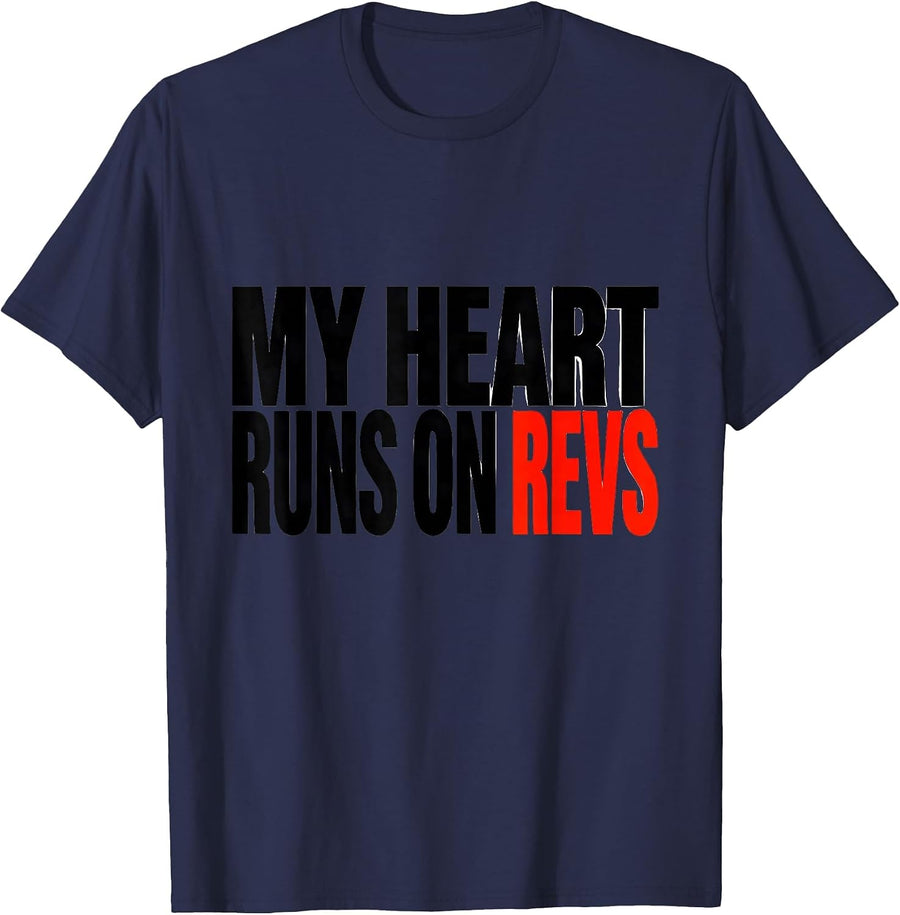 My Heart Runs On Revs Funny Car Guy Auto Mechanic Humor T-Shirt - Navy Blue