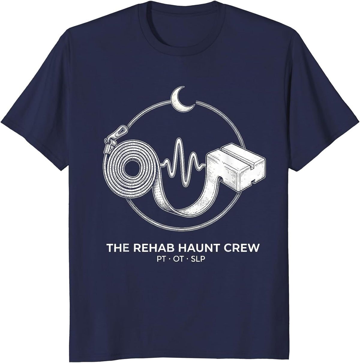 The Rehab Haunt Crew PT OT SLP Funny Physical Therapy T-Shirt - Navy Blue