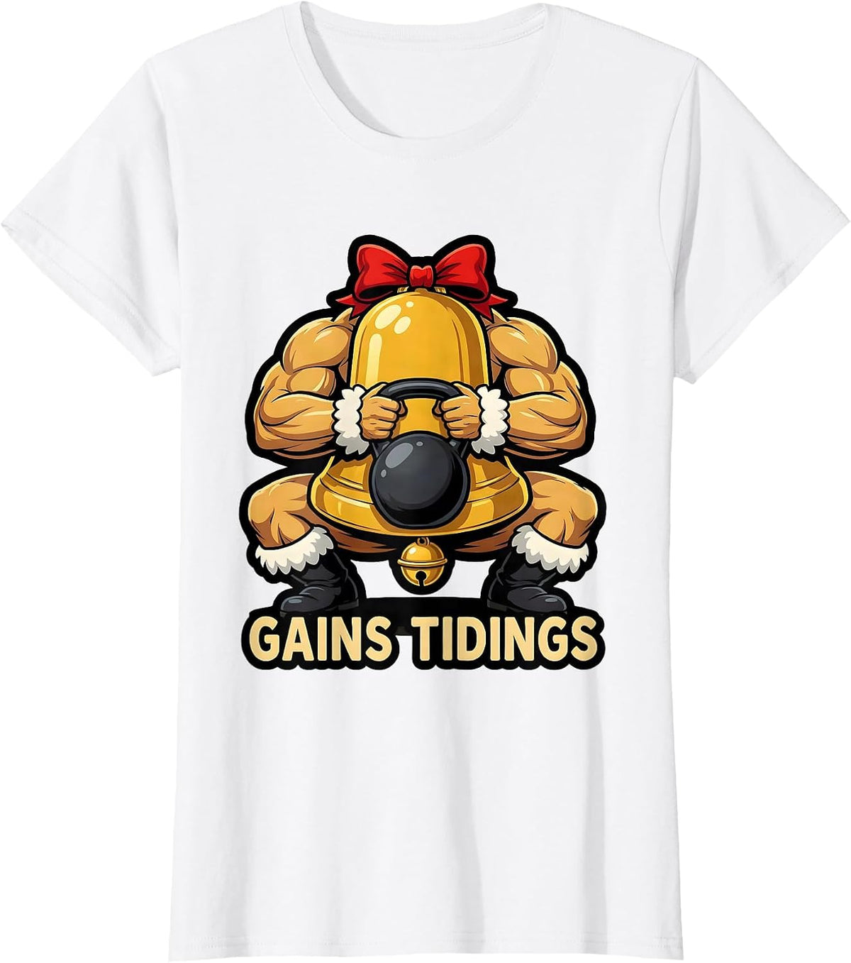 Gains Tidings Bold Cartoon Fitness Christmas Gym Workout T-Shirt - White