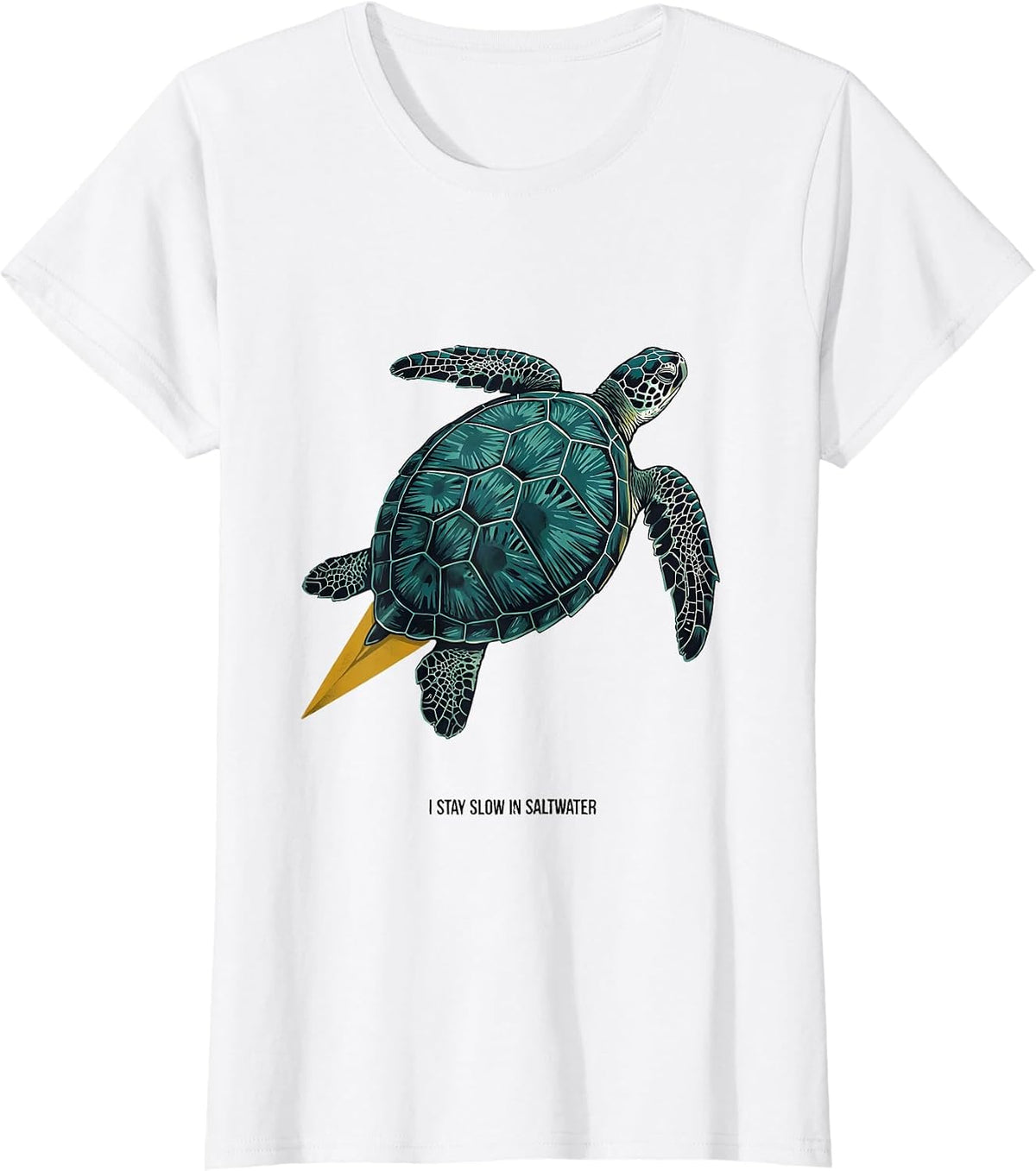 I Stay Slow In Saltwater Midcentury Modern Sea Turtle Lover T-Shirt - White