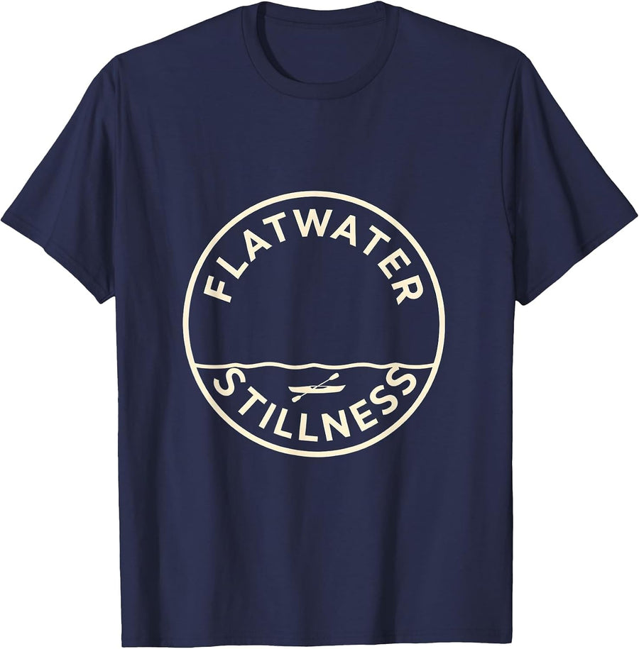 Flatwater Stillness Minimalist Kayak Design T-Shirt - Navy Blue