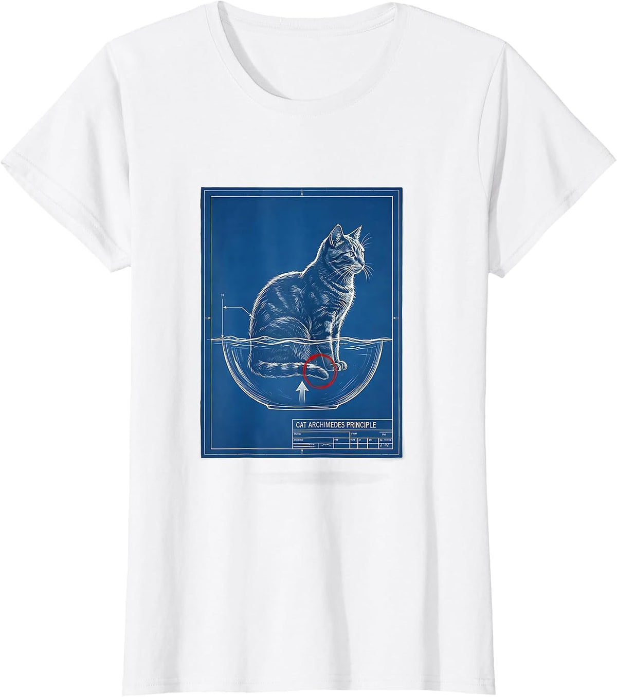 Cat Archimedes Principle Funny Science Cat Teacher Student T-Shirt - White