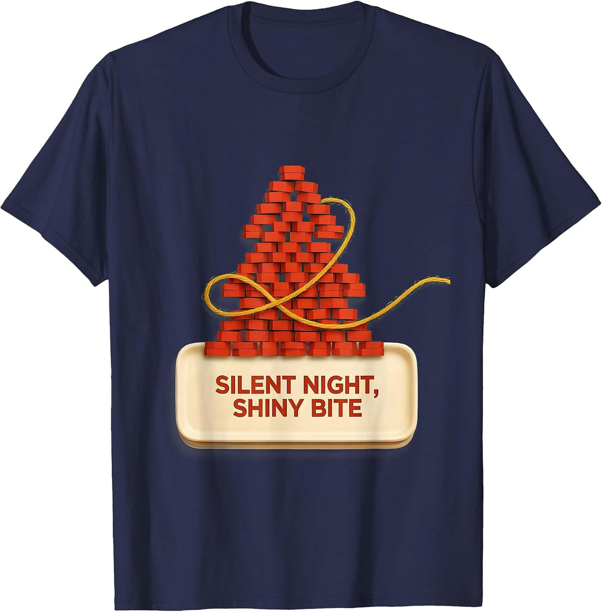 Silent Night, Shiny Bite Funny Dentist Christmas Dental T-Shirt - Navy Blue