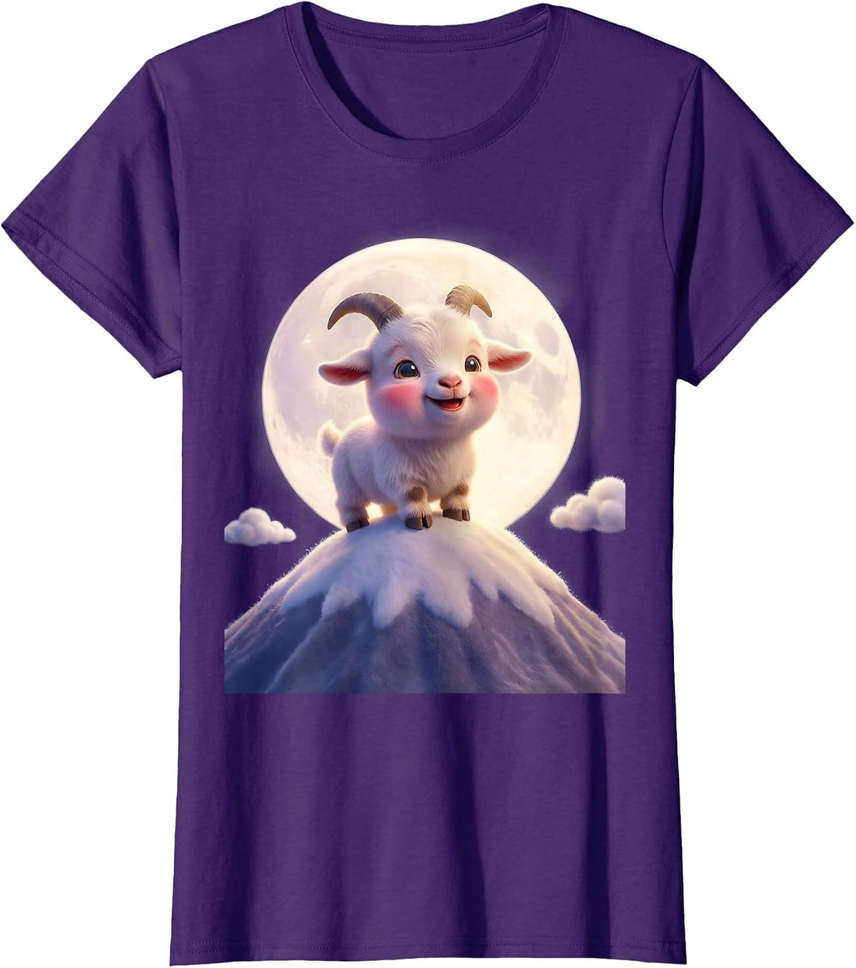 Goat Silhouette Full Moon Mountain Peaks T-Shirt - Purple