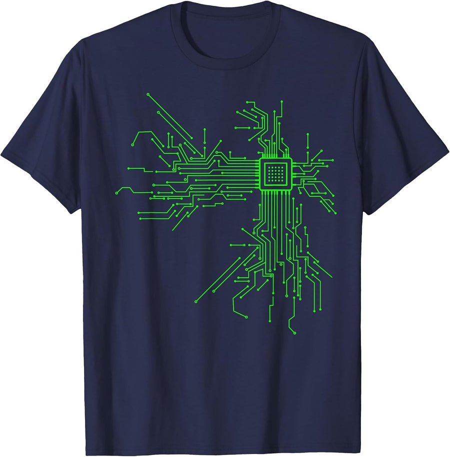 CPU Heart Circuit Board Funny Programmer Technology Core T-Shirt - Navy Blue