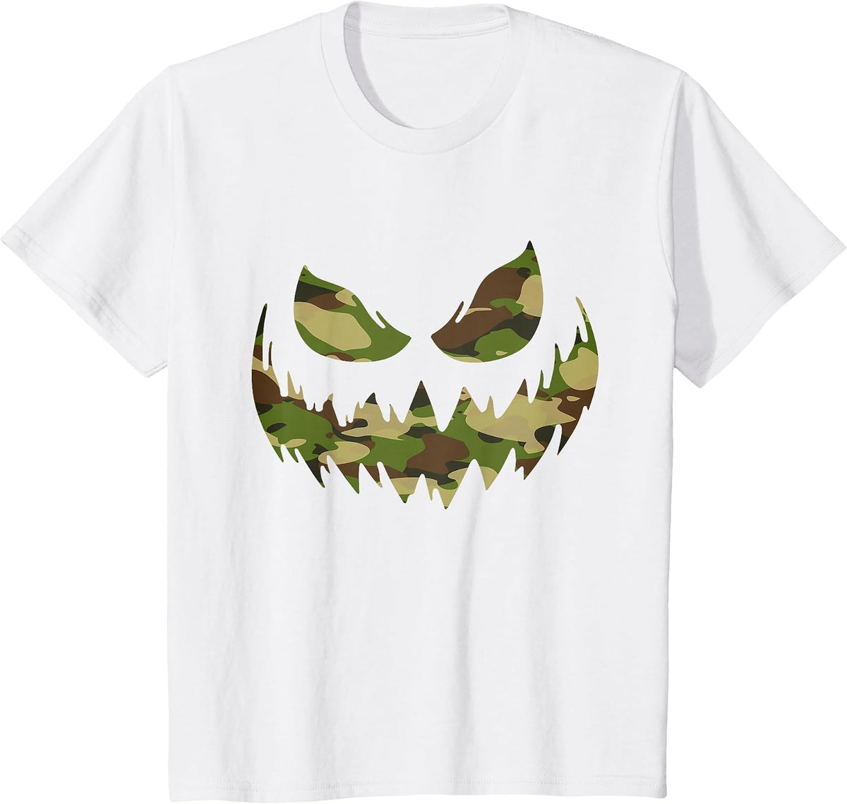 Spooky Jack O Lantern face in Camouflage camo Halloween T-Shirt - White