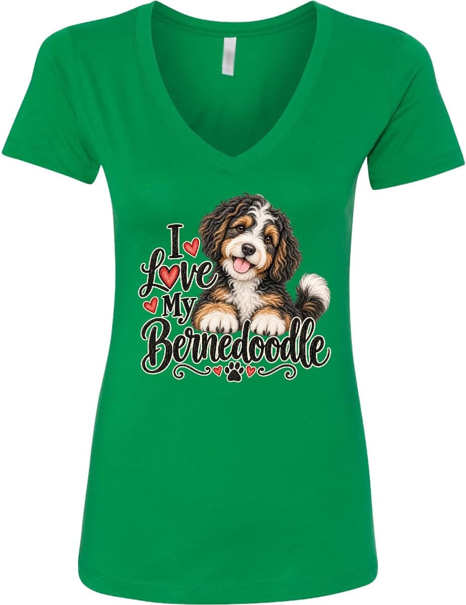 inktastic I Love My Bernedoodle Women's V-Neck T-Shirt - Kelly Green