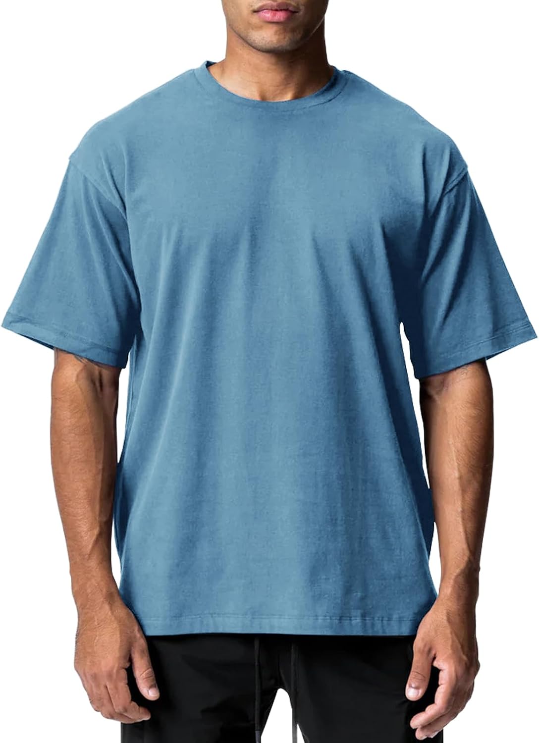 Men's Cotton Short Sleeve Crew Neck Shirts Athletic Tops Tees Oversized Gym Clothes for Men S-XXL - A10 Cool Blue