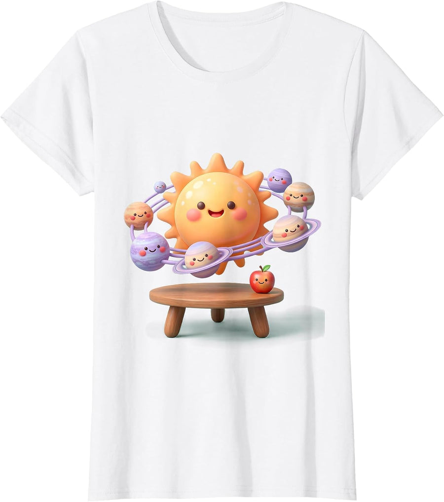 Women's Solar System Model Teacher's Desk Graphic T-Shirt - White