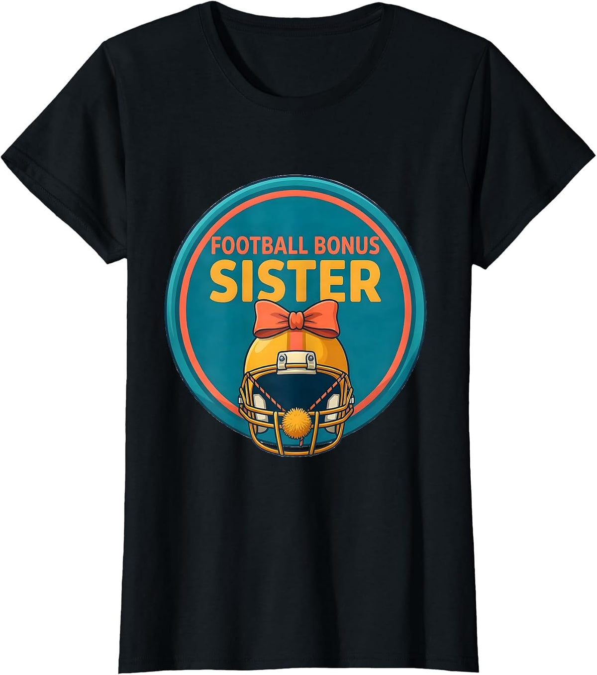 Football Bonus Sister Flat Vector Coquette Bow Game Day T-Shirt - Black