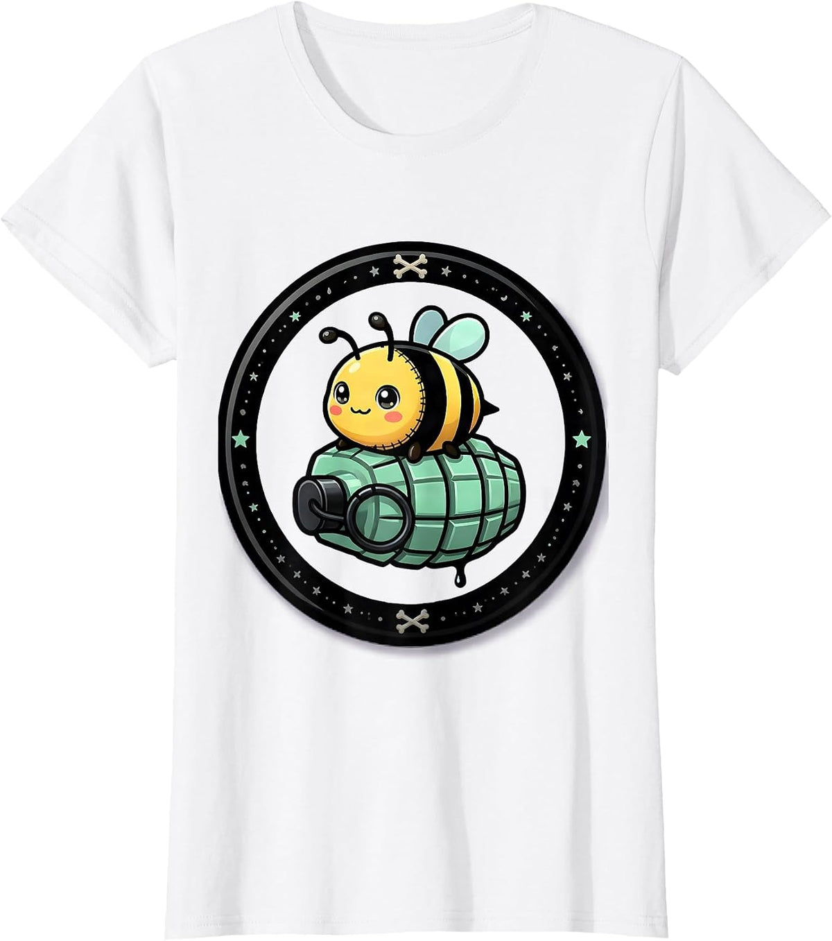 Women's Honey Bee on a Grenade Graphic Design T-Shirt - White