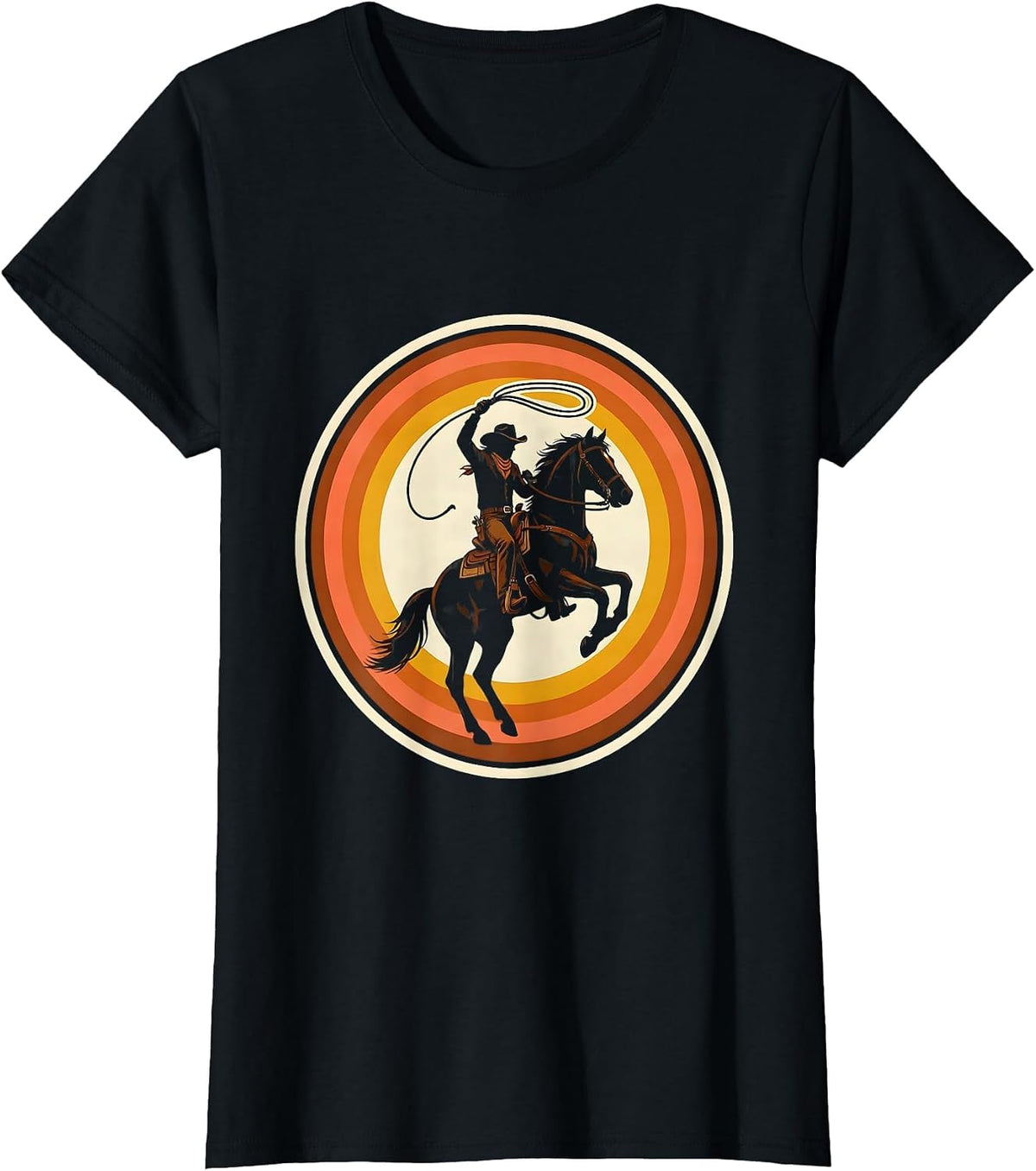 Cowgirl Lasso Rodeo Horseback Illustration T-Shirt - Black