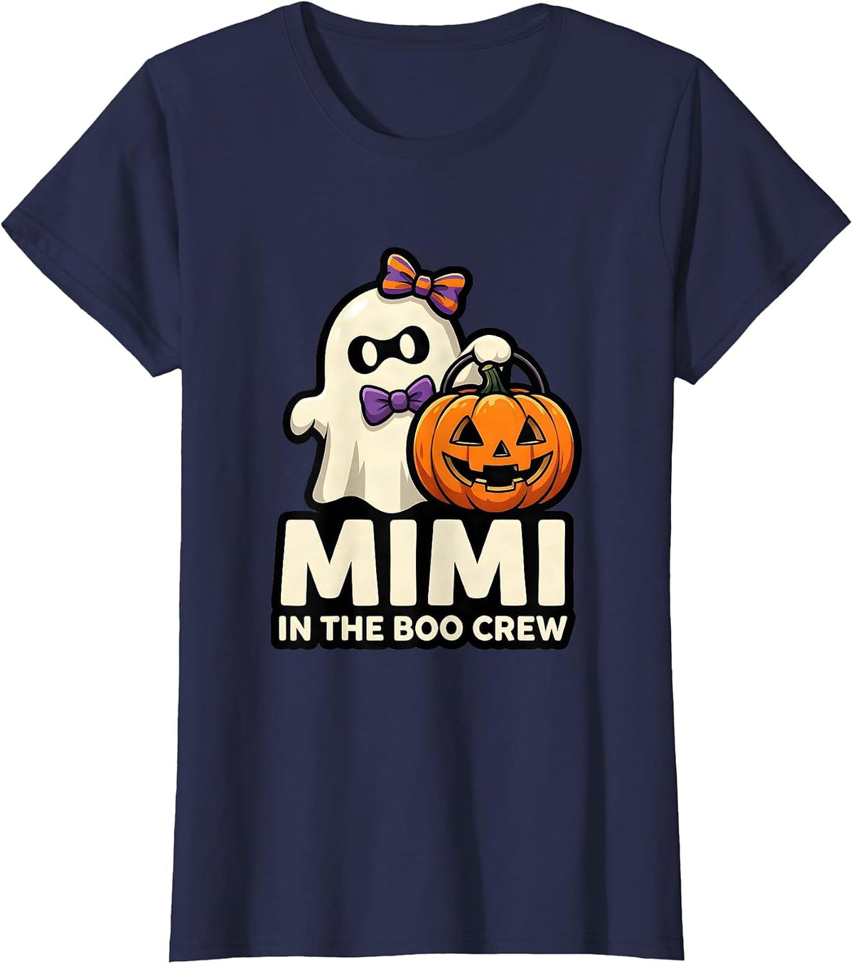 Women's Mimi in the Boo Crew Cute Ghost Halloween Family Matching T-Shirt - Navy Blue