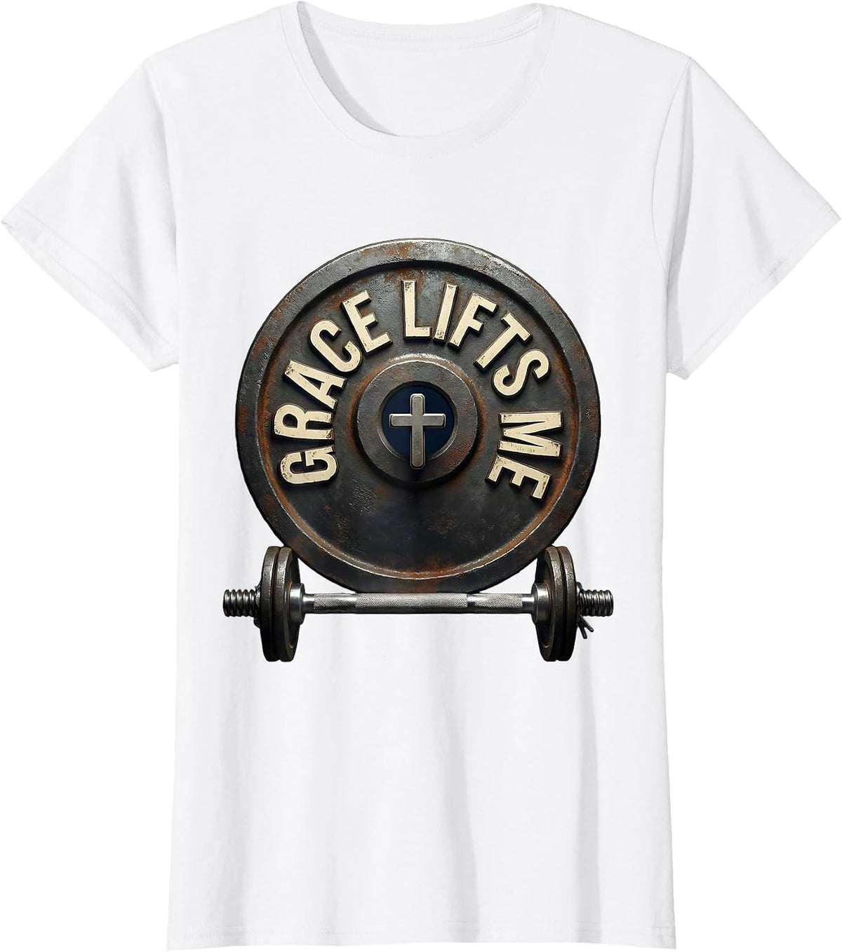 Grace Lifts Me Vintage Christian Weightlifting Gym Humor T-Shirt - White