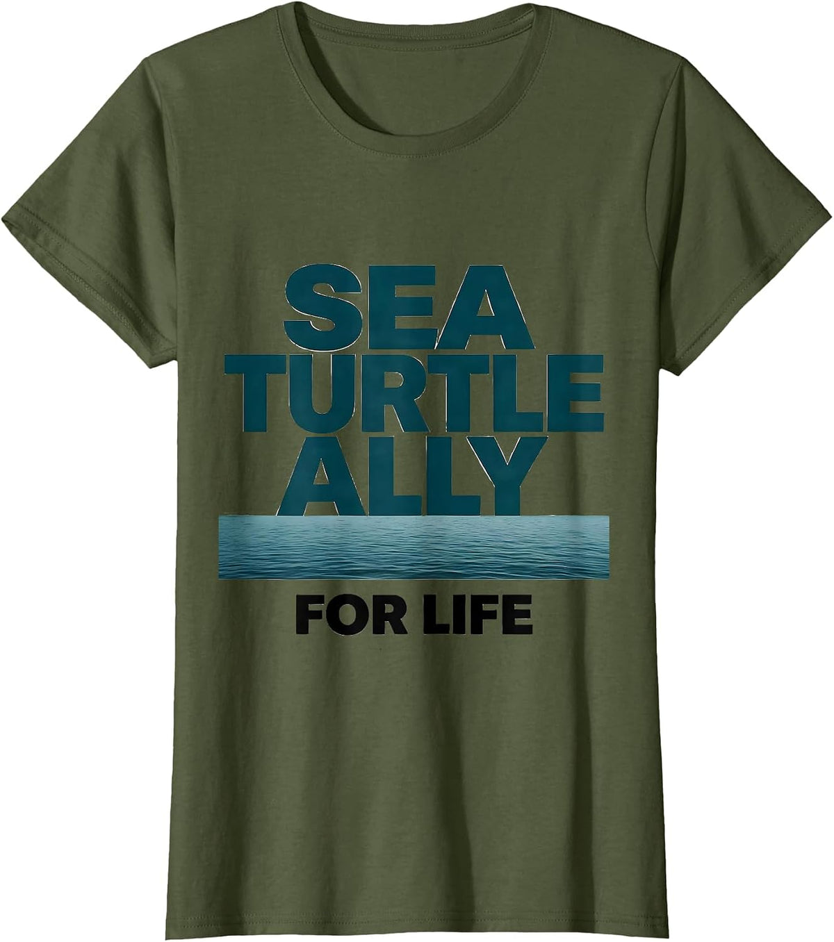 Women's Sea Turtle Ally For Life Beach Souvenir Tropical Vacation T-Shirt - Olive Green