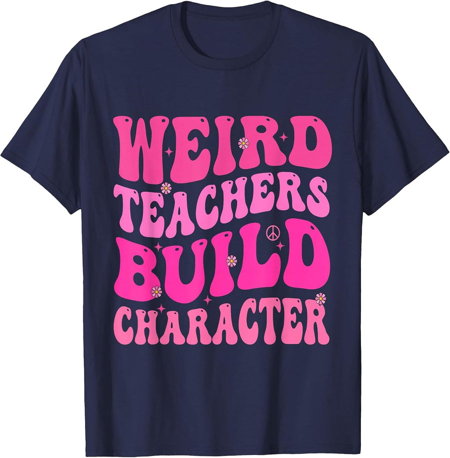 Groovy Weird Teachers Build Character T-Shirt - Navy Blue